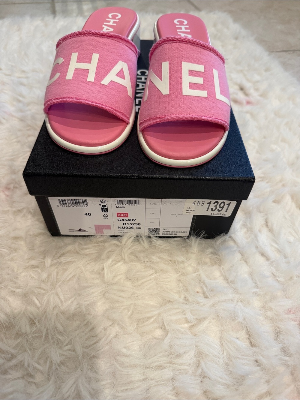 CHANEL Pink Logo Slide Sandals…